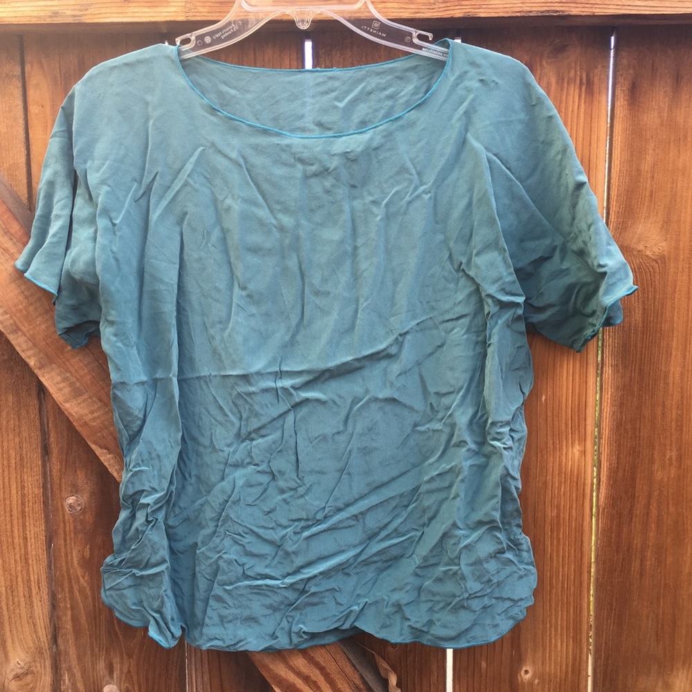 Green-blue loose silk top - S/M